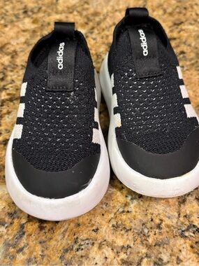 adidas Kids Black and White Slip-On Knit Sneakers